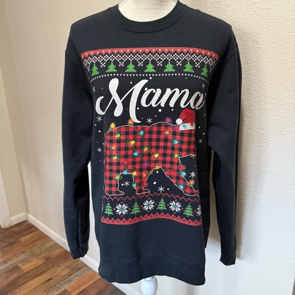 Port and Company Tops - Mama Bear Christmas Black Sweatshirt - Size Medium